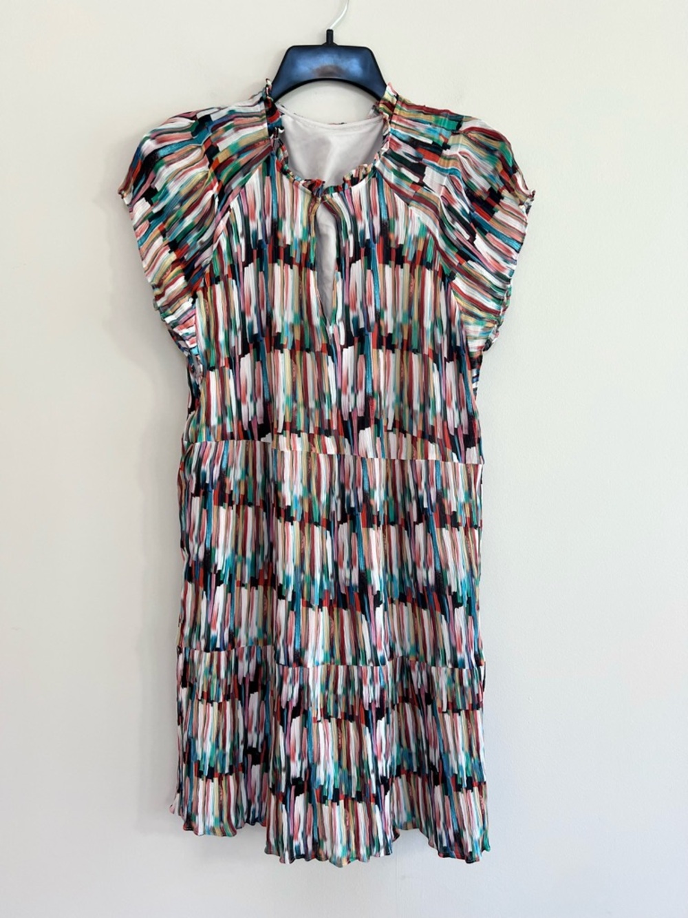 Marie Oliver Vanessa Watercolors Striped Keyhole Ruffle Silk Dress, Rainbow, S - Picture 2 of 11
